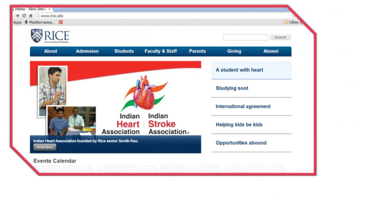 Rice News Homepage Screenshot Featuring IHA