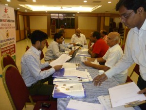Indian Heart Association screening camp in action. Centre: Dr. Sishir Rao, MD
